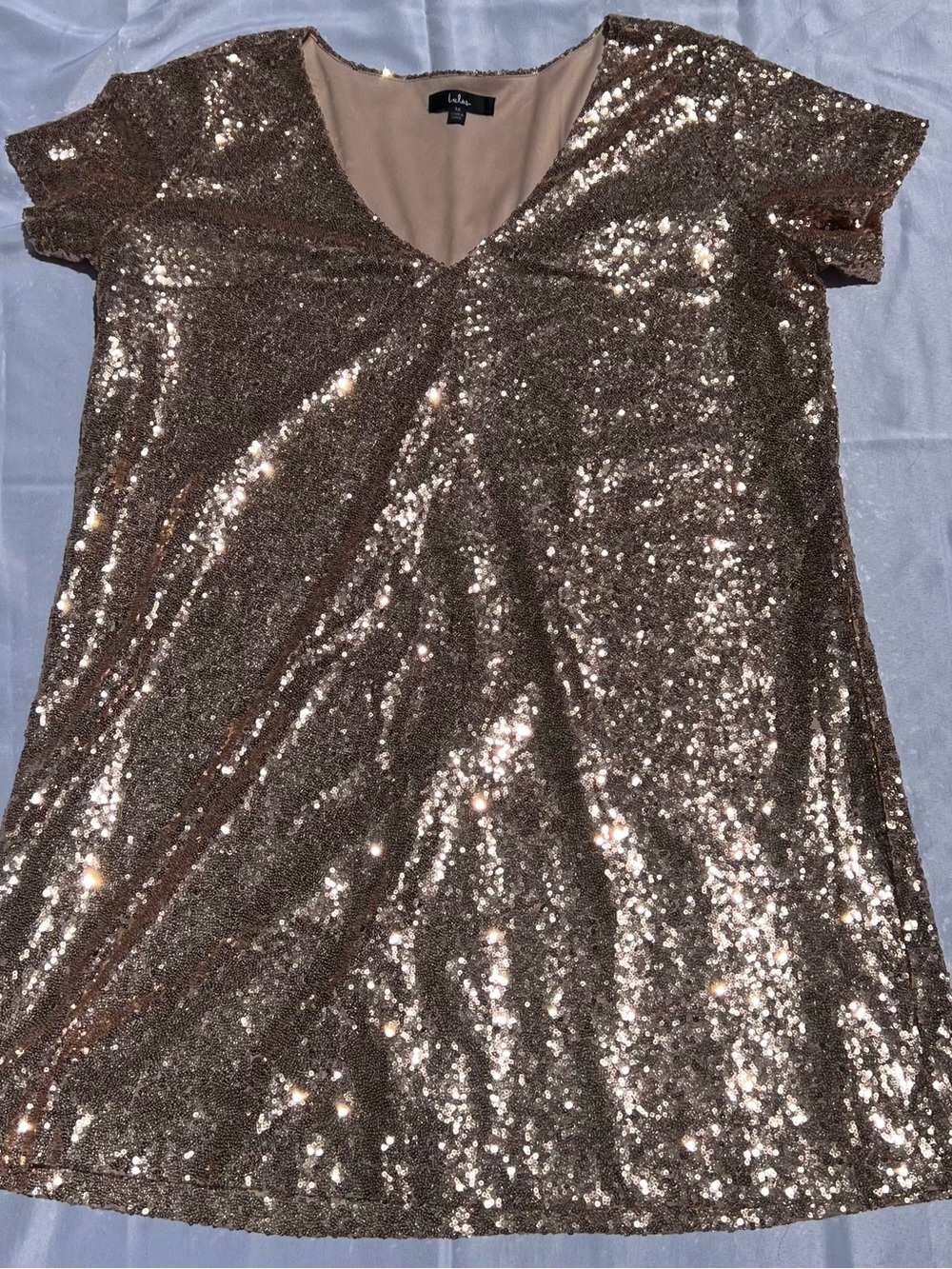 Lulu's Rose Gold Sequin V-Neck Party Dress